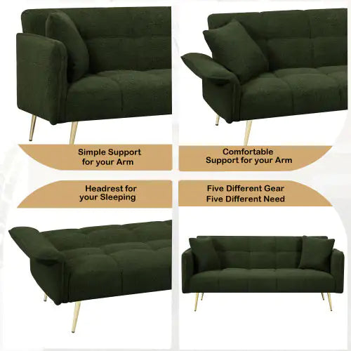 Futon Sofa Bed, Convertible Double Sofa Bed With Folding Armrests For Living Rooms And Small Spaces