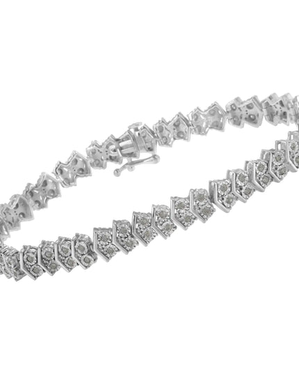 .925 Sterling Silver 1.0 cttw Diamond "Arrow" Shape Tennis Link Bracelet (I-J Color, I3 Clarity) -7.25"