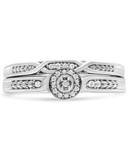 .925 Sterling Silver Diamond Accent Frame Twist Shank Bridal Set Ring and Band (I-J Color, I3 Clarity)