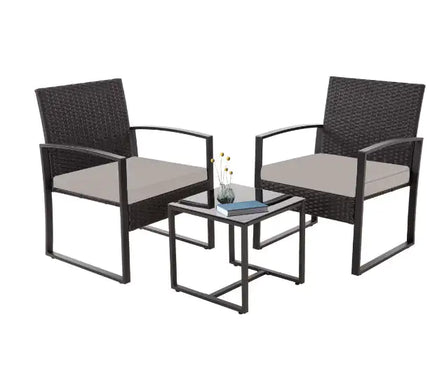Black Rattan 3 Piece Outdoor Wicker Set