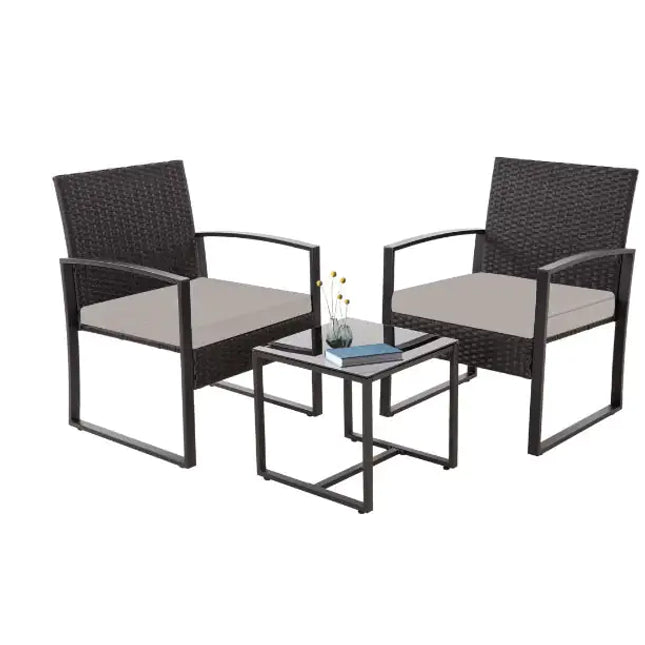 Black Rattan 3 Piece Outdoor Wicker Set