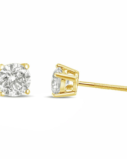 14K Gold 1.0 Carat Round Brilliant Cut Lab Grown Diamond 4-Prong Classic Solitaire Stud Earrings