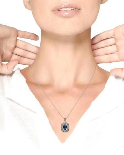 .925 Sterling Silver Blue Topaz and Diamond Accent Art Deco Style 18" Pendant Necklace (I-J Color, I1-I2 Clarity)