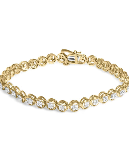 .925 Sterling Silver 1/10 Cttw Diamond Open Circle Beaded Wheel Link Tennis Bracelet (I-J Color, I3 Clarity) - 7.25"