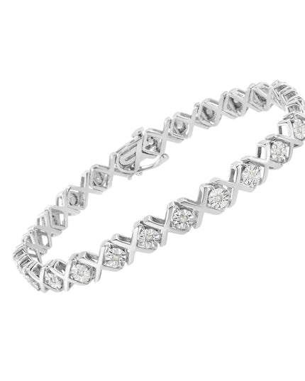 .925 Sterling Silver 1/4 Cttw Miracle Set Diamond "X" Link Bracelet (I-J Color, I3 Clarity) - 7.25"