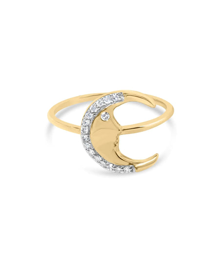 10K Yellow Gold 1/10 Cttw Diamond Crescent Moon Ring (I-J Color, I1-I2 Clarity)