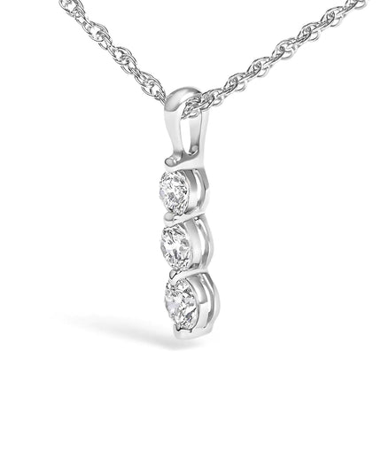 .925 Sterling Silver 1/7 Cttw Lab Grown Diamond Three Stone Diamond Pendant Necklace - 18" Inches