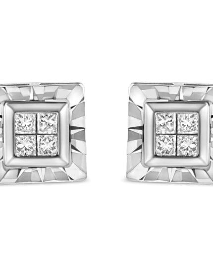 .925 Sterling Silver 1/6 Cttw Invisible Set Princess-Cut Diamond Quad Composite Stud Earrings (H-I Color, I1-I2 Clarity)