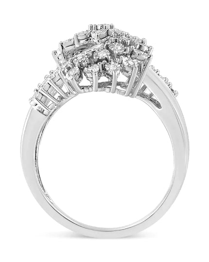 .925 Sterling Silver 1/5 Cttw Miracle-Set Diamond Heart Cross-Over Bypass Ring (I-J Color, I2-I3 Clarity)