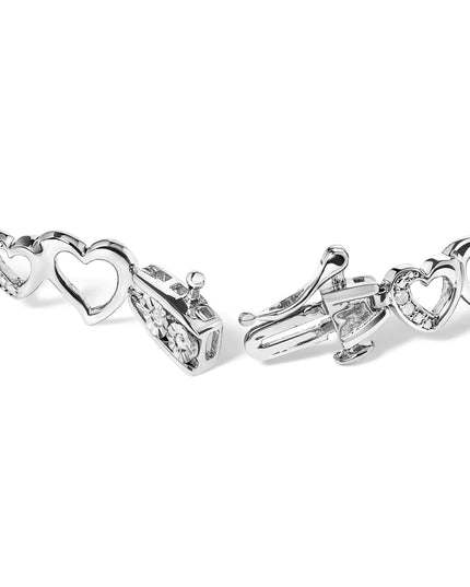 925 Sterling Silver 1/5 Cttw Diamond Double Heart Link Bracelet (I-J Color, I3 Clarity) - 7.25" Inches