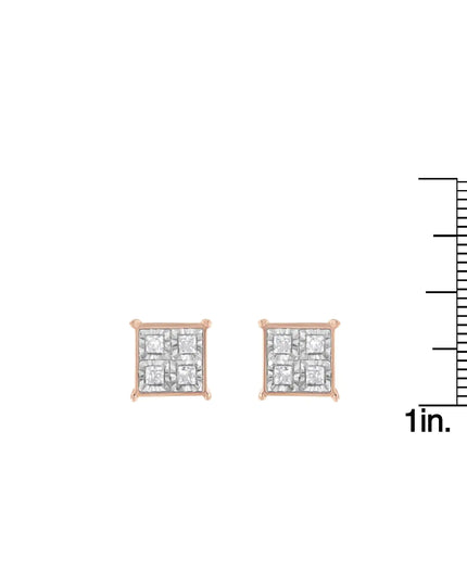 Rose Gold Plated Sterling Silver Diamond Composite Stud Earrings (3/4 cttw, J-K Color, I1-I2 Clarity)