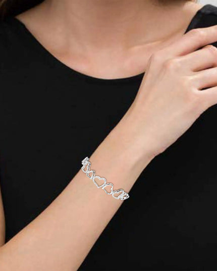 .925 Sterling Silver 1/4 Cttw Diamond Open Heart Link Adjustable Bolo Bracelet   (I-J Color, I2-I3 Clarity) - 4 to 10 Inches