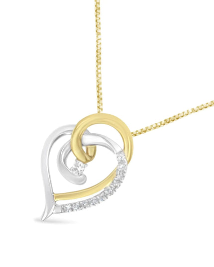 10K Yellow and White Gold Diamond Accent Open Double Heart Spiral Curl 18" Pendant Necklace (J-K Color, I2-I3 Clarity)