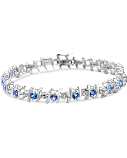 .925 Sterling Silver Lab-Grown Birthstone and 1/6 Cttw Round Diamond Tennis Bracelet (H-I Color, I1-I2 Clarity)