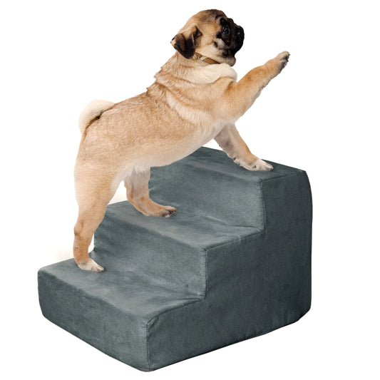 3-Step Pet Stairs - Nonslip Foam Dog and Cat Steps with Removable Zippered Microfiber Cover - Designed for Home or Vehicle Use by PETMAKER (Gray)