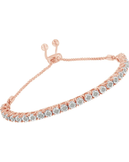 .925 Sterling Silver 1/4 Cttw Miracle-Set Diamond 4”-10” Adjustable Bolo Tennis Bracelet (I-J Color, I3 Clarity)