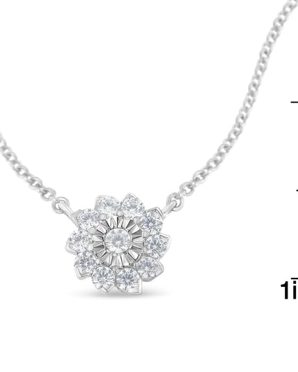 .925 Sterling Silver 1/2 Cttw Diamond Miracle Set Flower Cluster Pendant Necklace with Cable Chain (I-J Color, I1-I2 Clarity) - 18”