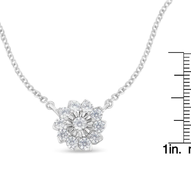 .925 Sterling Silver 1/2 Cttw Diamond Miracle Set Flower Cluster Pendant Necklace with Cable Chain (I-J Color, I1-I2 Clarity) - 18”