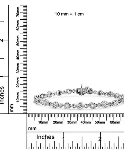 .925 Sterling Silver 1.0 Cttw Diamond Swirl Beaded Link Bracelet (I-J Color, I3-Promo Clarity) - 7.25" Inches