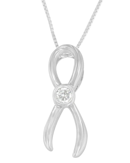 .925 Sterling Silver 1/10 cttw Diamond Ribbon Pendant Necklace (H-I, I1-I2)