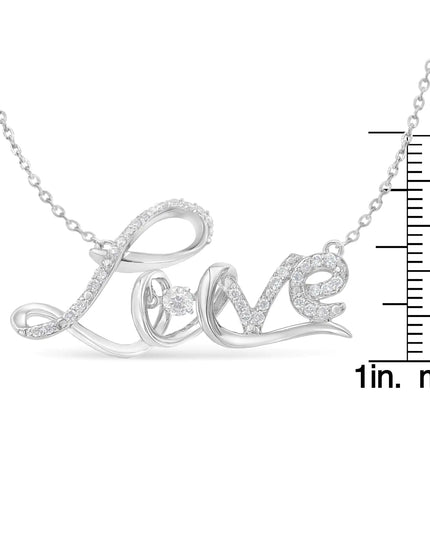 .925 Sterling Silver 1/4 Cttw Diamond Cursive "Love" 18" Pendant Necklace (H-I Color, I1-I2 Clarity)