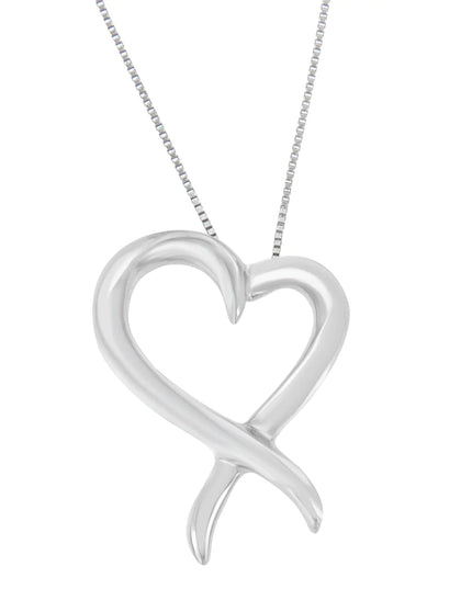 .925 Sterling Silver Open Heart-Shaped Awareness Ribbon Pendant Necklace