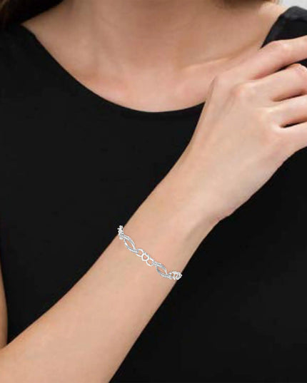 .925 Sterling Silver 1/10 Cttw Diamond Heart Link Adjustable Bolo Bracelet (I-J Color, I2-I3 Clarity) - 4 to 10 Inches