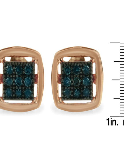 Rose Plated Sterling Silver Rose Cut Treated Diamond Stud Earring (0.25 cttw, Blue Color, I2-I3 Clarity)