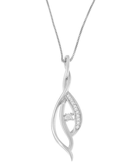 Espira 10K White Gold Round Diamond Accented Open Cascade Twist 18" Pendant Necklace (1/10 Cttw, J-K Color, I1-I2 Clarity)