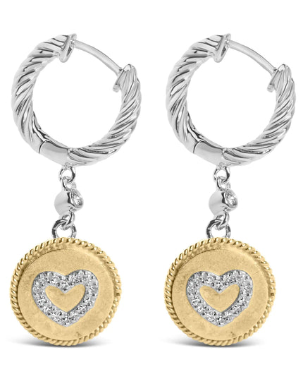 18K Yellow Gold Plated .925 Sterling Silver 1/8 Cttw Diamond Heart Medallion Drop and Dangle Earring (I-J Color, SI1-SI2 Clarity)