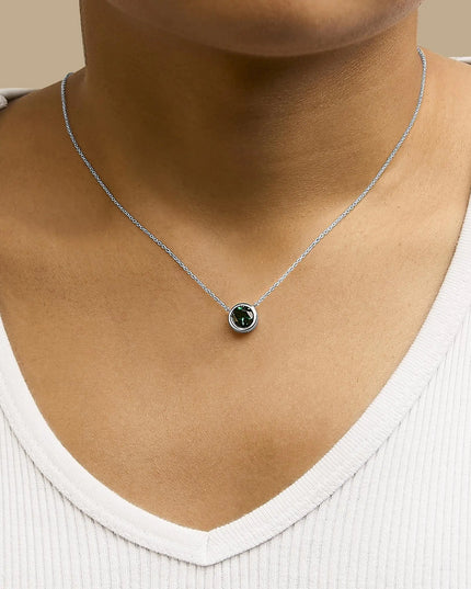 .925 Sterling Silver 7MM Bezel Set Created Purple Amethyst Pendant Necklace - 18" Inches