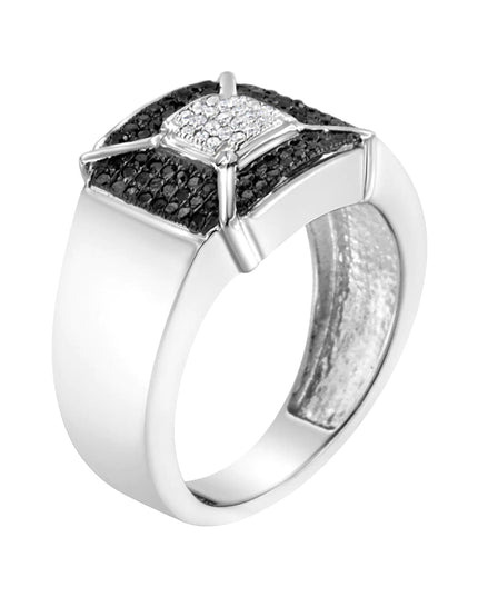 .925 Sterling Silver 3/8 Cttw Composite Enhanced Black and White Diamond Men's Band Ring (H-I, I2-I3)