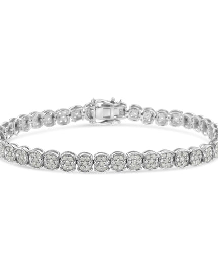 .925 Sterling Silver 2.0 Cttw Diamond Cluster Link Bracelet (I-J Color, I2-I3 Clarity) - Size 7.25"