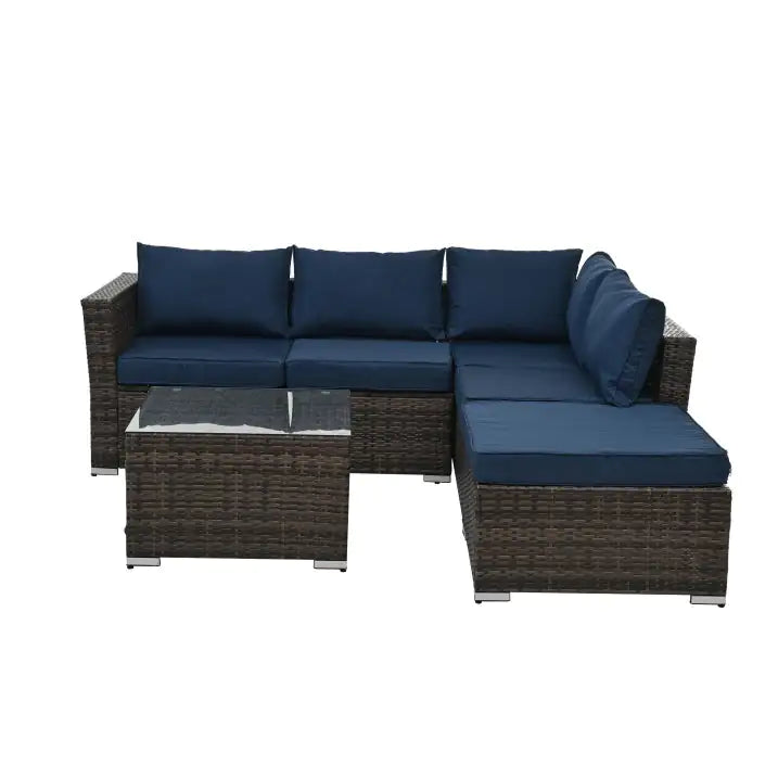 4-Piece PE Wicker Patio Furniture Set – Outdoor Chairs, Loveseat & Glass Coffee Table