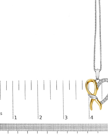 10K Yellow Gold Plated .925 Sterling Silver 1/5 Cttw Diamond Ribbon Heart Pendant Necklace (H-I Color, I2-I3 Clarity) - 18"