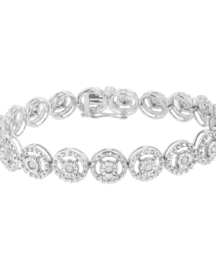.925 Sterling Silver 1.0 Cttw Diamond Nested Circle Miracle Set Open Wheel 7" Fashion Link Bracelet (I-J Color, I3 Clarity)