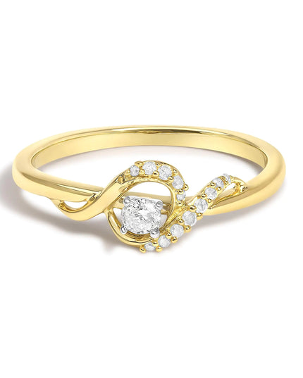 14K Yellow Gold Flash Plated .925 Sterling Silver 1/6 Cttw Diamond Swirl and Halo Promise Ring (I-J Color, I3 Clarity)