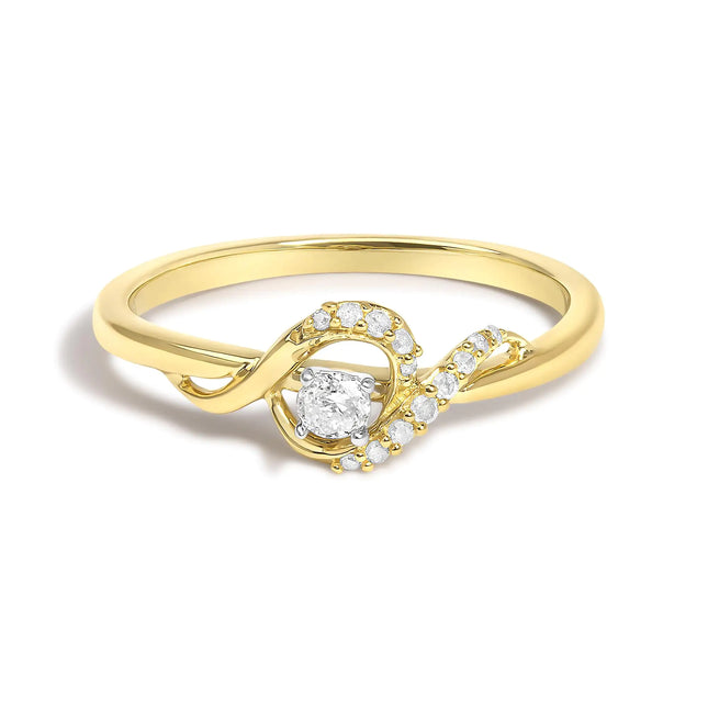14K Yellow Gold Flash Plated .925 Sterling Silver 1/6 Cttw Diamond Swirl and Halo Promise Ring (I-J Color, I3 Clarity)