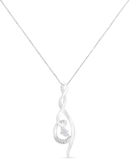 Espira 10K White Gold 1/10 cttw Diamond Swirl Pendant Necklace (I-J, I1-I2)