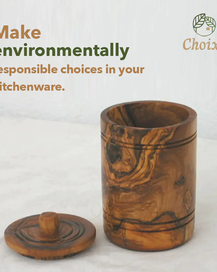 Olive Wood Spice Jar Salt Keeper w/Lid