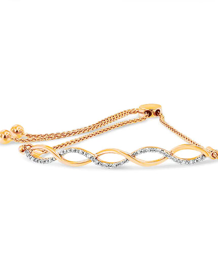 .925 Sterling Silver Diamond Infinity Twist 4”-10” Adjustable Bolo Bracelet (I-J Color, I2-I3 Clarity)