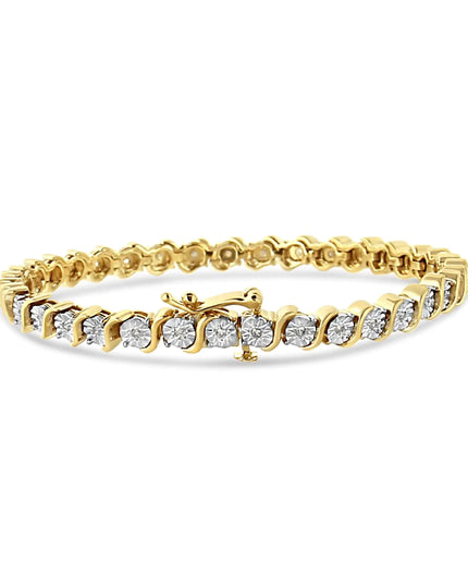 .925 Sterling Silver 1/4 Cttw Diamond Round Miracle Plate and "S" Link Tennis Bracelet (I-J Color, I2- I3 Clarity) - 7"