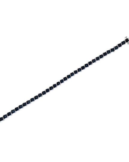 .925 Sterling Silver 1/10 Cttw Miracle-Set Treated Blue Color Diamond Miracle Plate "S" Link Tennis Bracelet (Blue Color, I2- I3 Clarity) - 7.25"