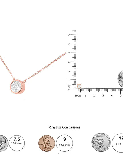 AGS Certified 10K Rose Gold 1/5 Cttw Bezel Set Round Diamond Solitaire 16-18" Adjustable Pendant Necklace (H-I Color, VS1-VS2 Clarity)
