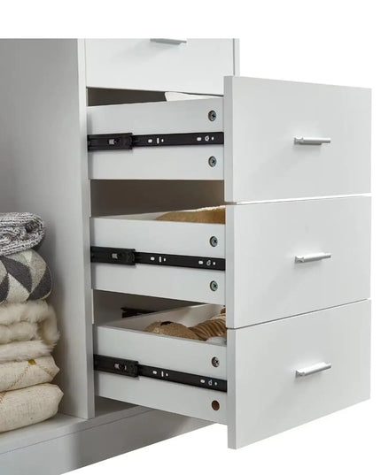White Wooden Closet System – Standalone Wardrobe with 4 Drawers, Hanging Rod, 31.5"W × 15.7"D × 70.8"H
