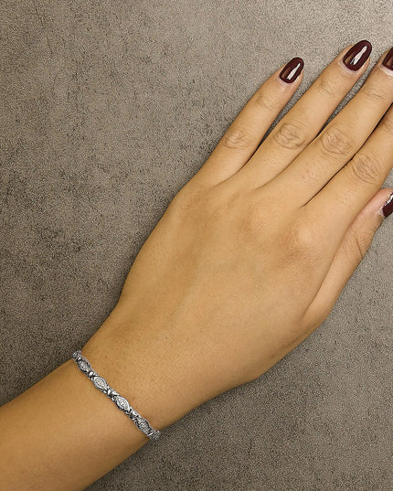 .925 Sterling Silver Diamond Accent Alternating Marquise Shape and Heart Links Bolo Bracelet (I-J Color, I3 Clarity) - Adjustable 6" to 9"