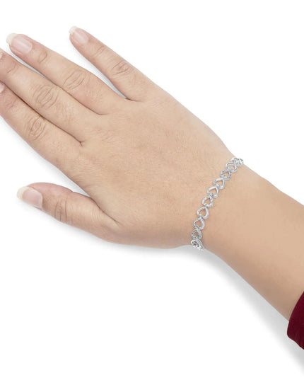 .925 Sterling Silver 1/10 Cttw Diamond Heart Link Bolo Bracelet (I-J Color, I2-I3 Clarity)
