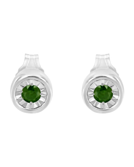 .925 Sterling Silver 1/5 Cttw Round Brilliant-Cut Green Diamond Miracle-Set Stud Earrings (Fancy Color-Enhanced, I1-I2 Clarity)