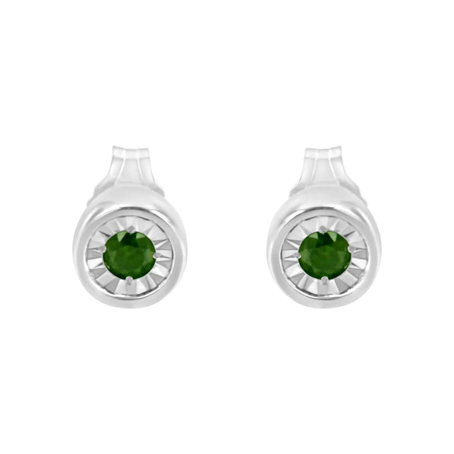 .925 Sterling Silver 1/5 Cttw Round Brilliant-Cut Green Diamond Miracle-Set Stud Earrings (Fancy Color-Enhanced, I1-I2 Clarity)