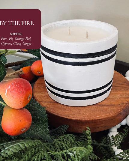 Luxury Small Striped Stone Designer Candle - By the Fire